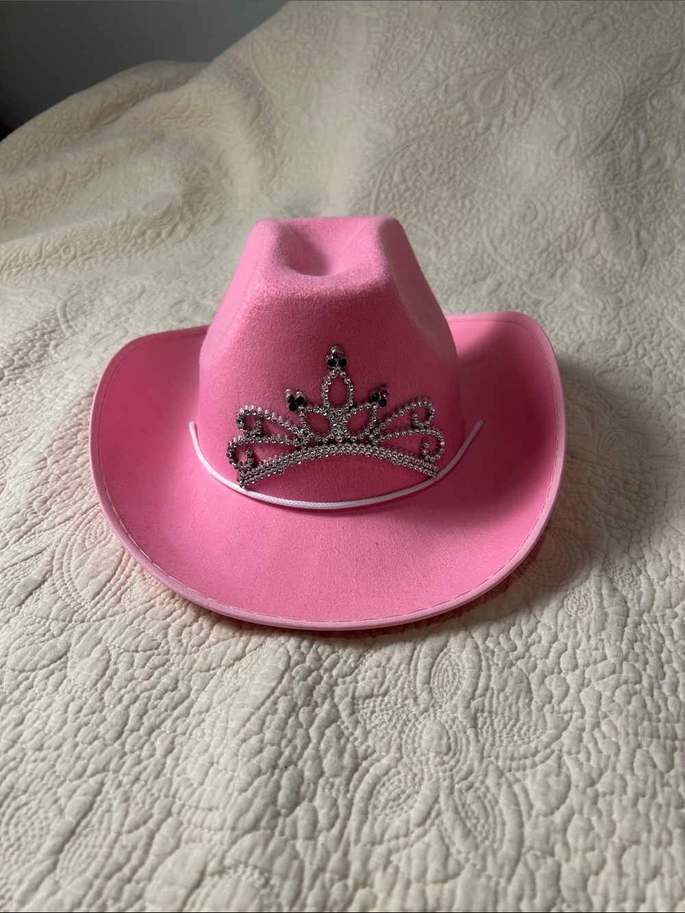 Pink Girls' Cowboy Hat with Rhinestone Tiara Accent